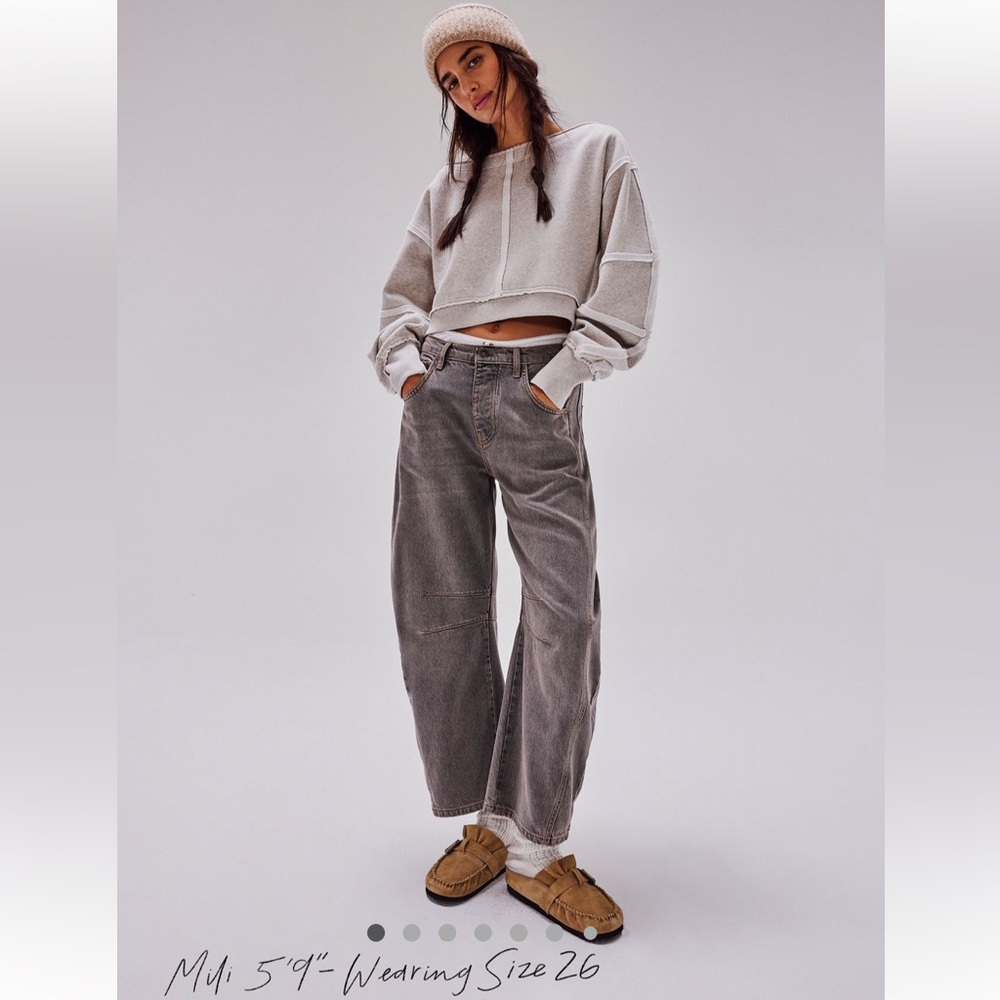 We The Free Good Luck Mid-Rise Barrel Jeans Archive Gray